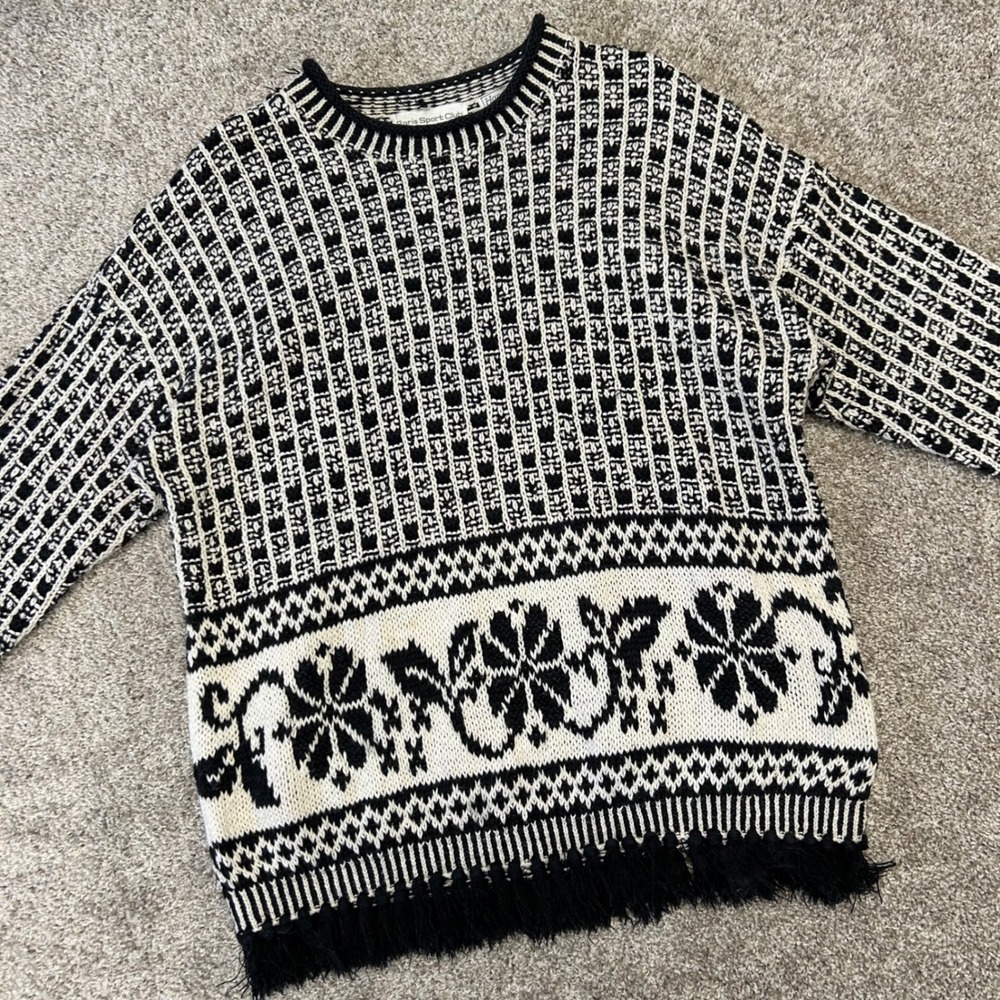 Vintage Paris Sport Club Hand Knitted Sweater Fringe Women‎ Size Large 90s